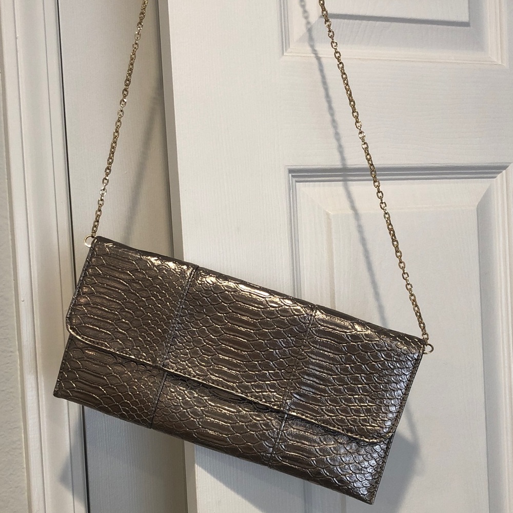 Silver Croc-Embossed Clutch